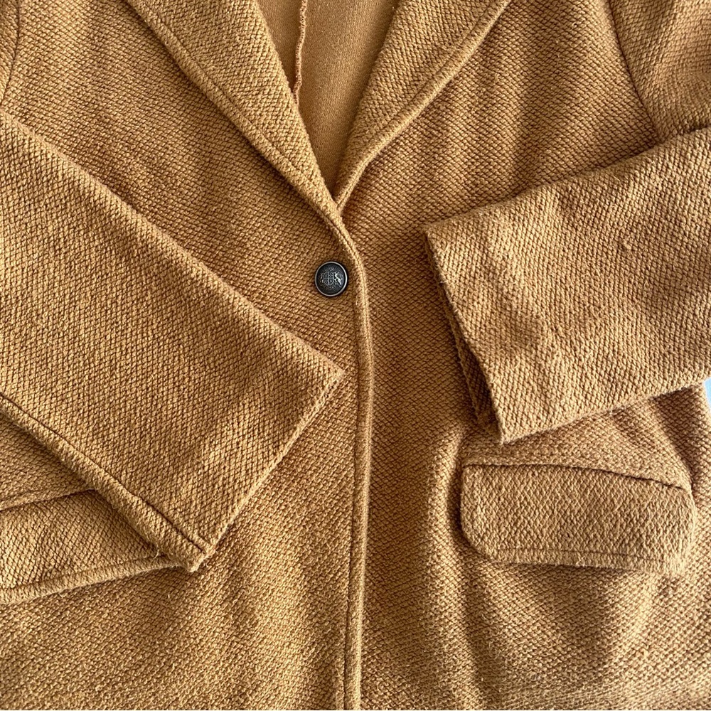 Anthropologie Maeve Textured Single Button Relaxed Blazer - Mustard Brown Size L - Picture 13 of 17
